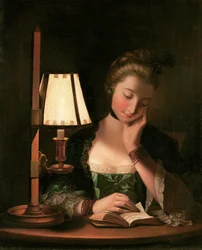 Frau liest bei einem Papierglockenschirm, 1766